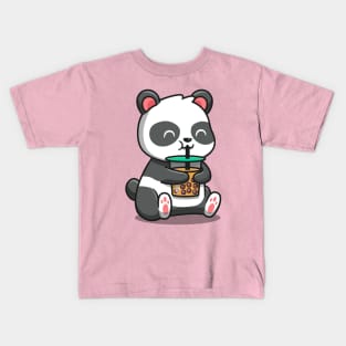 Cute Panda Sipping Boba Milk Tea Kids T-Shirt